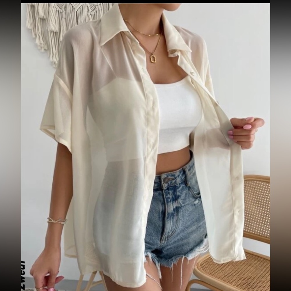Sheer Button Front Top